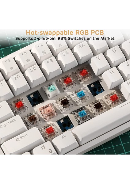 K620 Type-C Kablolu Sarı Switch Klavye LED Rgb 61 Tuşlu Rgb Mekanik Oyuncu Işıklı Klavye Ergonomik Tasarım Bilgisayar Pc Için Gaming Keyboard Beyaz Renk