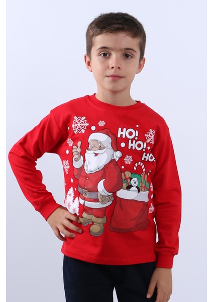 Çocuk Yılbaşı Sweat Noel Baba ve Kar Tanesi Baskılı Ribanalı E29