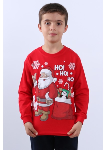 Çocuk Yılbaşı Sweat Noel Baba ve Kar Tanesi Baskılı Ribanalı E29