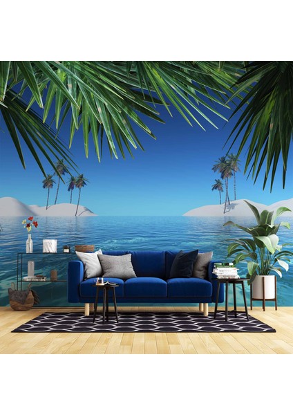 Deniz ve Palmiye Yaprak Manzaralı Duvar Kağıdı