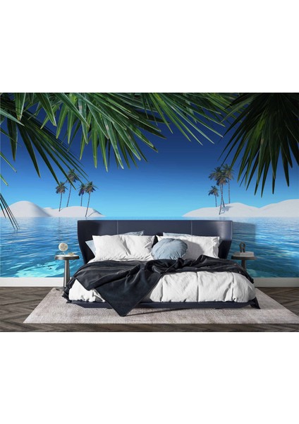 Deniz ve Palmiye Yaprak Manzaralı Duvar Kağıdı fiyatları