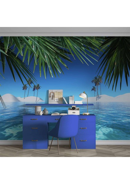Deniz ve Palmiye Yaprak Manzaralı Duvar Kağıdı fırsatları