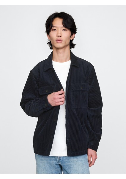 Erkek Lacivert Kadife Oversize Gömlek