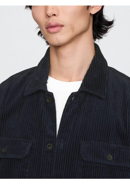 Erkek Lacivert Kadife Oversize Gömlek modelleri