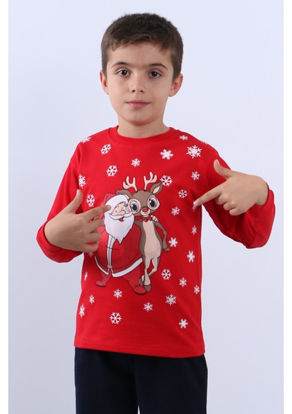 Çocuk Yılbaşı Sweat Noel Baba ve Kar Tanesi Baskılı Ribanalı E15 fiyatları