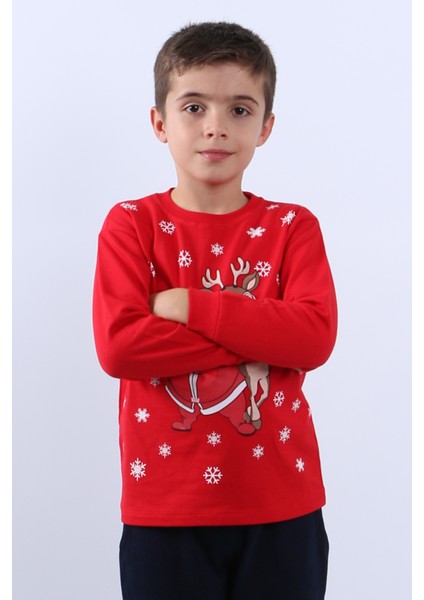 Çocuk Yılbaşı Sweat Noel Baba ve Kar Tanesi Baskılı Ribanalı E15 modelleri