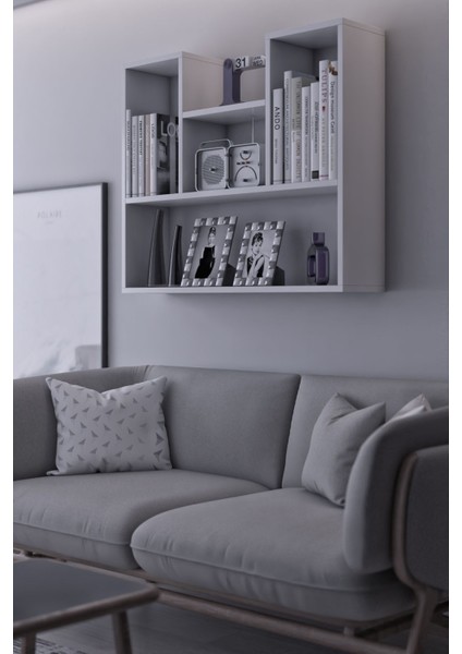 Duvara Monte 5 Bölmeli Raflı Modern Kitaplık Raf