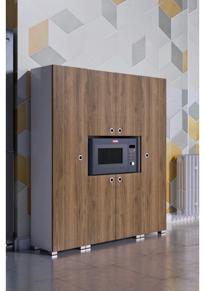 6 Kapaklı Çok Geniş Raflı Metal Ayaklı Mikrodalga Fırın Dolabı Çok Amaçlı Dolap