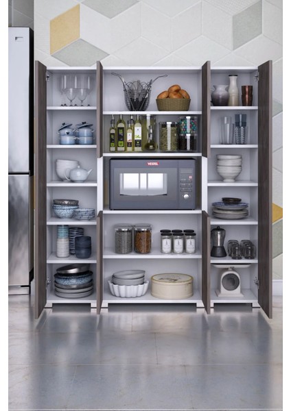 6 Kapaklı Çok Geniş Raflı Metal Ayaklı Mikrodalga Fırın Dolabı Çok Amaçlı Dolap modelleri