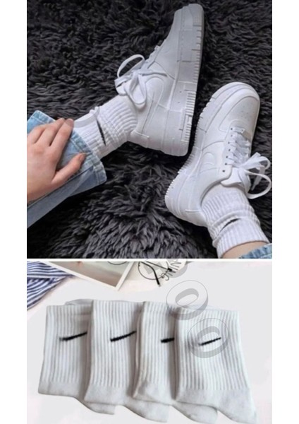 4 Çift Unisex Beyaz Tenis Çorap Kolej Çorap