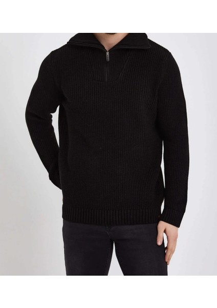 Erkek Fermuarlı Yarım Balıkçı Akrilik Triko Kazak