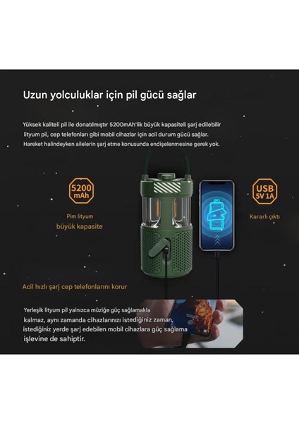 NowGo® F1 Kamp Işığı, Şarjlı Bluetooth Hoparlör Taşınabilir Seyahat Yüksek Ses Kalitesi Su Geçirmez