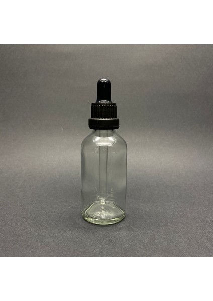 50 ml, Şeffaf Cam Şişe, 24 Adet, Cam Damlalıklı, Ecza Şişesi, Propolis Şişesi, Siyah Kapak Siyah Emzik
