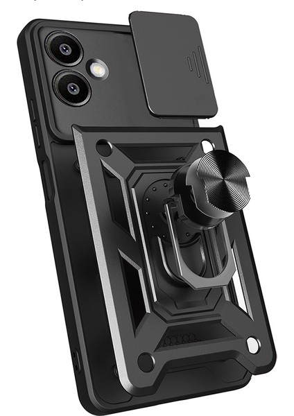 Galaxy A06 Uyumlu Magnetik Standlı Kamera Korumalı Zore Sürgülü Vega Kapak-Siyah fiyatları