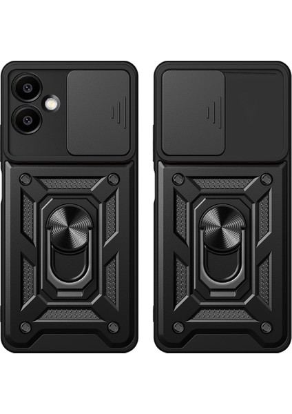 Galaxy A06 Uyumlu Magnetik Standlı Kamera Korumalı Zore Sürgülü Vega Kapak-Siyah modelleri