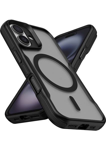 Farma Teknoloji iPhone 16 Plus Uyumlu Magsafe Şarj Özellikli Renkli Kenar Airbag Şeritli Lamer Kapak-Siyah