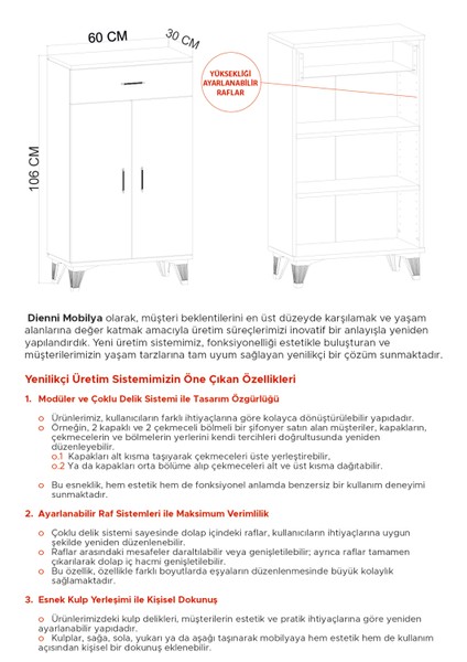 LIJ1500002AACYCA 2 Kapaklı, Çok Amaçlı Dolap, Mutfak Dolabı, Banyo Dolabı Beyaz, 101 x 60 x 30 cm indirimleri
