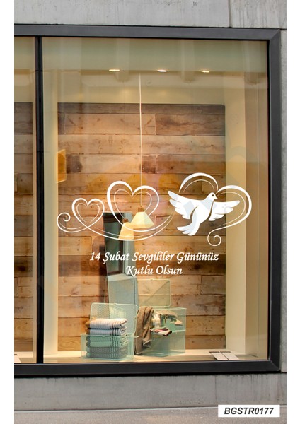 Bizerk Görsel 14 Şubat Sevgililer Günü Valentine's Day Beyaz Güvercin Kalp Vitrin Sticker BGSTCK0177