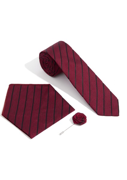 Erkek Bordo 3'lü Kravat Mendil Set 50309605-900