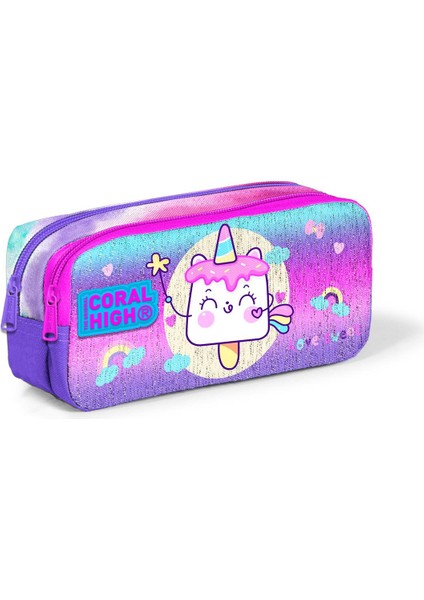 Renkli Batik Unicorn Dondurma Desenli Iki Bölmeli Kalem Çantası ve Thermo Beslenme Çantası