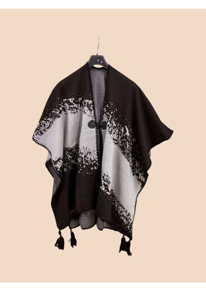 Triko Çelik Örgü Kalın Anne Omuz Atkı Şal Panço