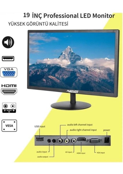 19" Monitör AV-M19A Dahili Hoparlör, Hdmı-Vga 4K Uyumlu