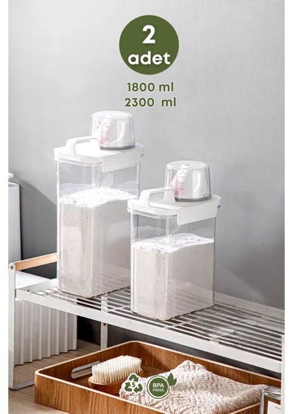 Tekno Trust 2 Li Sızdırmaz Depolama Sıvı Toz Deterjan Saklama Kutusu- Ölçekli Deterjan Kutusu 1800 ml 2300 ml