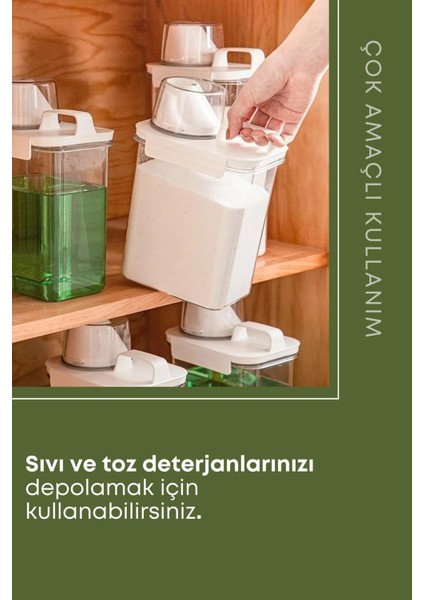 Tekno Trust 2 Li Sızdırmaz Depolama Sıvı Toz Deterjan Saklama Kutusu- Ölçekli Deterjan Kutusu 1800 ml 2300 ml