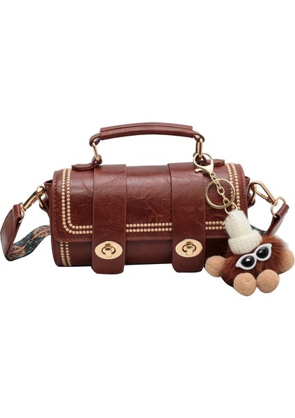 Kadınlar Için Retro Küçük Çanta 2024 Yeni Üst Düzey Taşınabilir Boston Çantası, Şık ve Çok Yönlü Tek Omuzlu Çapraz Gövdeli Silindir Çanta (Yurt Dışından)