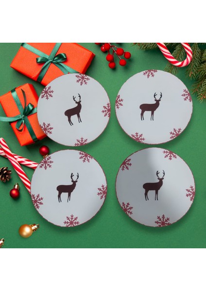 Santa Yeni Yıl Pasta Tabağı Seti 4 Adet