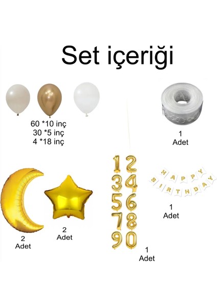 Ay Yıldız Konsept Gold Kum Beji Renk Yaş Seçenekli Doğum Günü Yeni Doğan Parti Kutlama Seti