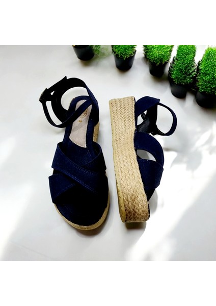 Kadın Yazlık Çapraz Keten Hasır 5 cm Topuklu Sandalet fiyatları