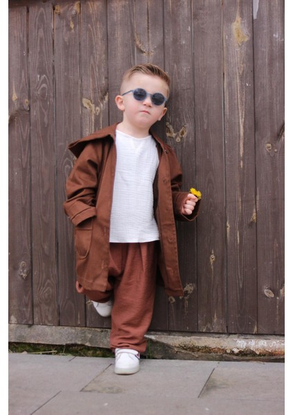 Unisex Çocuk Kapşonlu Trençkot Yağmurluk