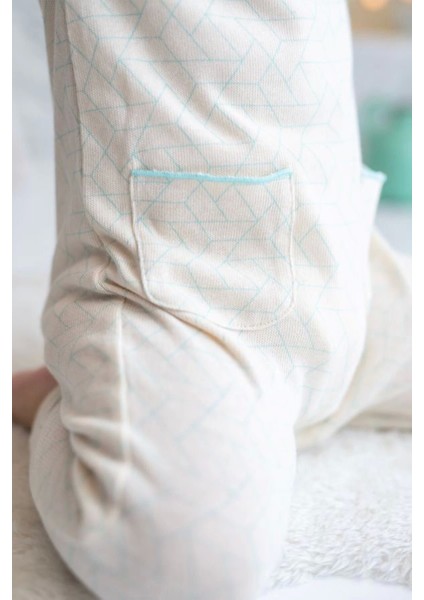 Mavi Ekru Yakadan ve Ağdan Çıtçıtlı % 100 Pamuk Tulum (3-24 Ay) fiyatları