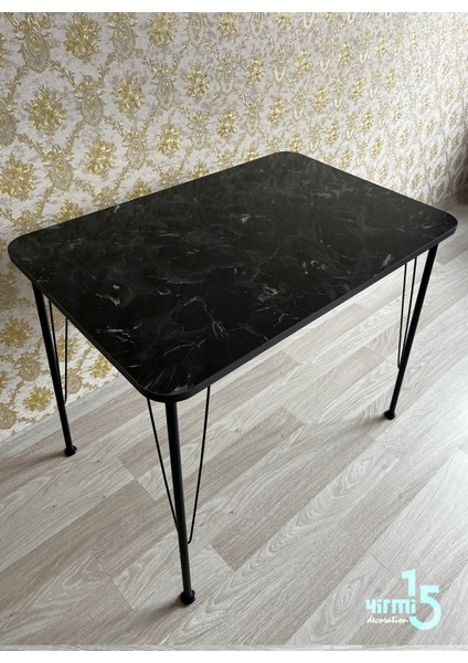 Metal Ayaklı Siyah Mermer Masa 60X90 Çalışma Masası - Mutfak Masası