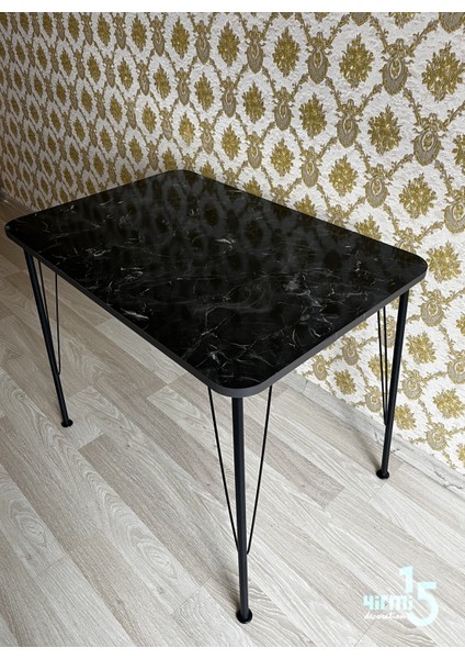 Metal Ayaklı Siyah Mermer Masa 60X90 Çalışma Masası - Mutfak Masası