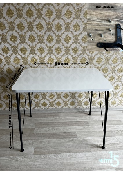 Metal Ayaklı 60X90 Beyaz Mutfak Masası - Çalışma Masası, Mutfak Masası, Masa