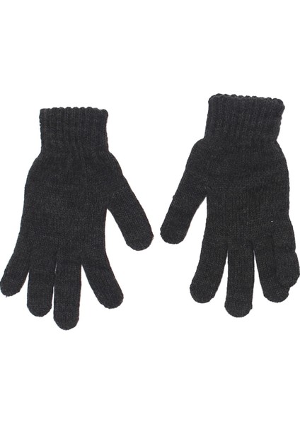 Erkek Çocuk Füme Kahve Şeritli Triko Eldiven Atkı Bere Set 4-8 Yaş