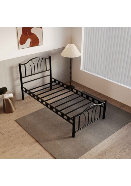 Bella Tek Kişilik Ferforje Metal Karyola 100x200 Siyah
