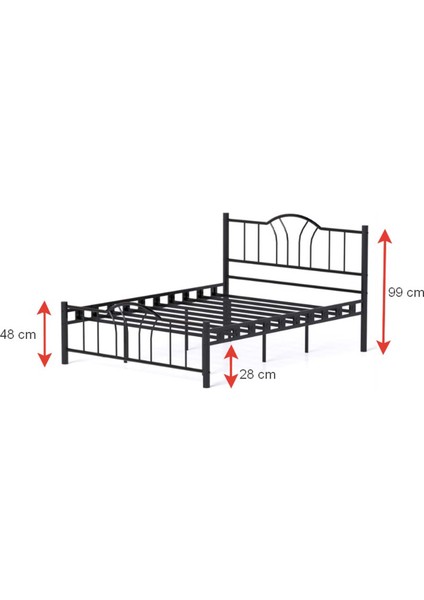 Bella Tek Kişilik Ferforje Metal Karyola 100x200 Siyah