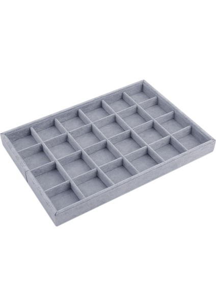 Ithal Süet 24 Bölmeli Gri Renk Takı Sergileme Kutu Tablası (Aydındecor)