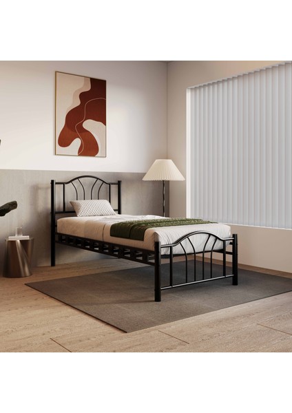 Bella Tek Kişilik Ferforje Metal Karyola 120x200 Siyah