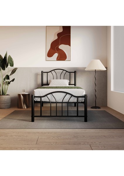 Bella Tek Kişilik Ferforje Metal Karyola 120x200 Siyah