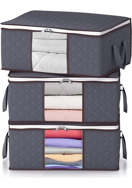 Tekno Trust 3 Adet Gri Pencereli Baza Altı Kazak Pike Battaniye Giysi Kıyafet Hurcu / 52 x 28 x 21