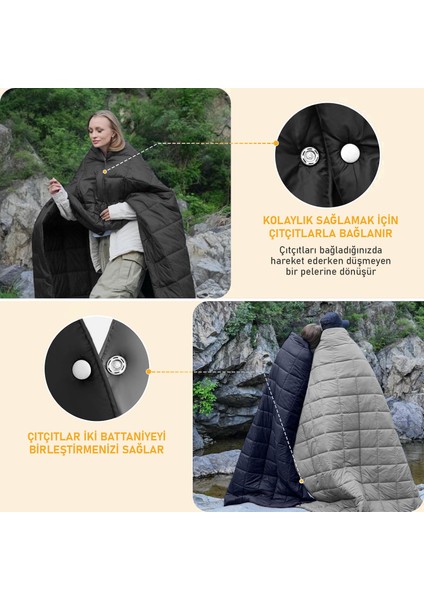 Kamp Battaniyesi, Seyahat Yorganı, Dış Mekan Kamp Outdoor Şal, Battaniye 175-135 cm Siyah