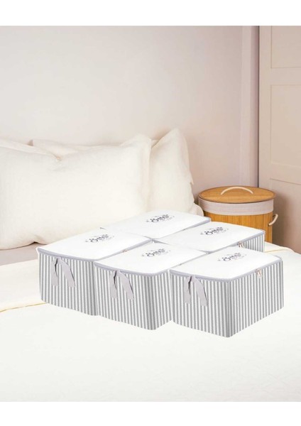Tekno Trust 5li Küçük Boy Beyaz Gri Çizgili Baza Altı Çoraplık HURÇ30 x 22 x 18