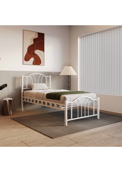 Bella Tek Kişilik Ferforje Metal Karyola 90x200 Beyaz