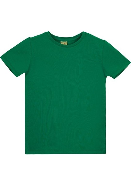 Yeşil Basic Unisex Çocuk Sıfır Yaka Kısa Kollu Tişört