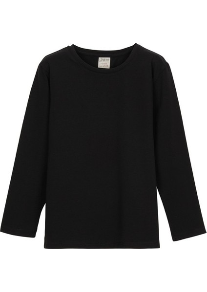 Siyah Basic Unisex Çocuk Mevsimlik Sıfır Yaka Uzun Kollu Tişört