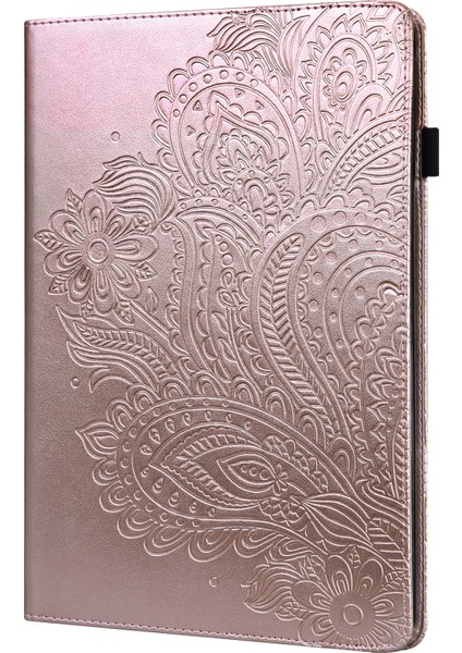 Deri Cüzdan Standı Tablet Koruyucu Kabuk ile Tavuskuşu Çiçek Desenli Baskı Huawei Matepad 10.4(2020)/(2022)/HONOR V6-Rose Gold (Yurt Dışından)